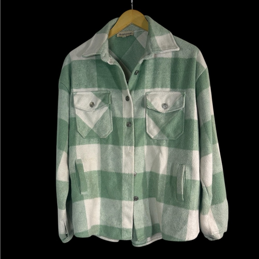 Plaid‎ Green and White Women's “Shacket”
